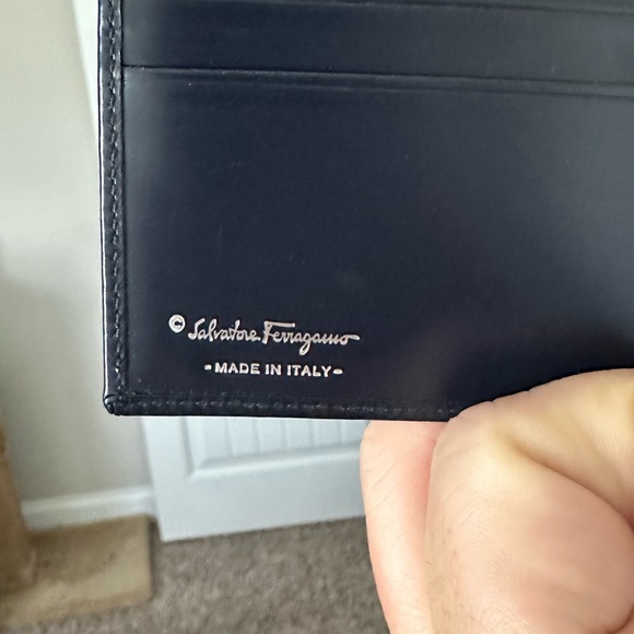 Salvatore Ferragamo Wallet Gancio Navy Gray Canvas Leather Bi-Fold Ladies - Picture 9 of 15